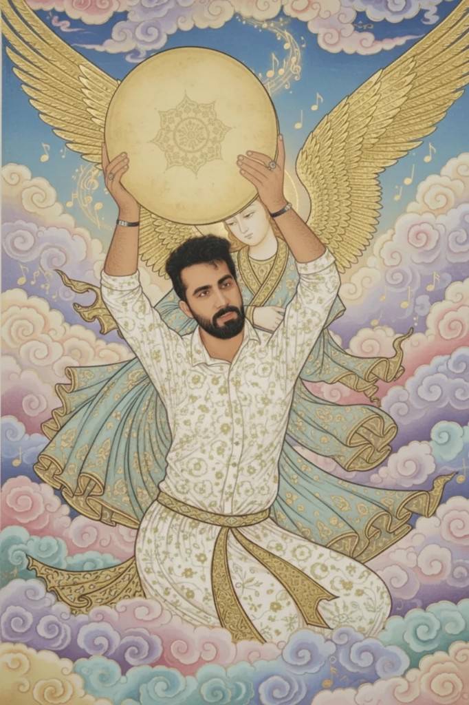 نوازنده دف در تمنای ارتباط با آسمان
